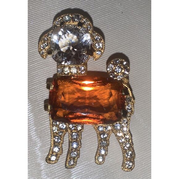 Vintage & Rare Gold Tone Signed EISENBERG POODLE Dog Brooch - Picture 1 of 16